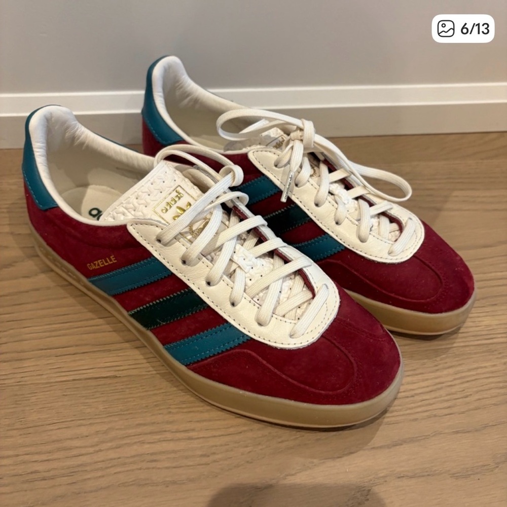 adidas Gazelle Retro Burgundy Suede Sneakers (EU 40.5, US M 7.5 and W8.5) - Picture 5 of 12